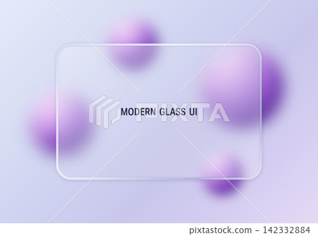 Lavender Glass Morphism banner with a frosted panel and blurred purple spheres. 142332884