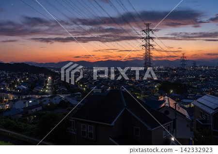 Night view of a residential area in the suburbs of Hino City, Tokyo. Night view of a residential area in the suburbs of Hino City, Tokyo. 142332923