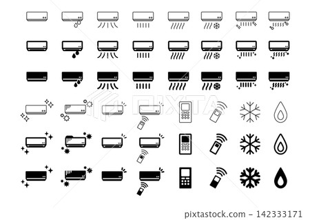A set of black icons that comprehensively covers the operating status and remote control functions of the air conditioner. A set of black icons that comprehensively covers the operating status and remote control functions of the air conditioner. 142333171