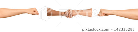 Female fists shown in side view, arms reaching toward each other. Knuckles facing forward as if Female fists shown in side view, arms reaching toward each other. Knuckles facing forward as if 142333295