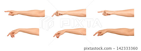Female index finger points forward in a direct gesture. Hand appears clicking, tapping, or Female index finger points forward in a direct gesture. Hand appears clicking, tapping, or 142333360