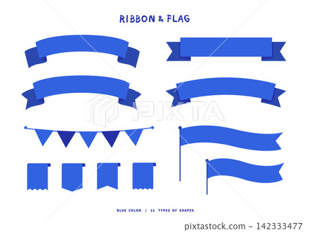 A set of 11 blue ribbon and flag design elements (banners, garlands, bookmarks). A set of 11 blue ribbon and flag design elements (banners, garlands, bookmarks). 142333477