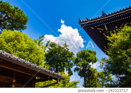 [Kyoto Scenery] Summer at Shokokuji Temple, a place of faith and history, with large clouds spreading across the sky. 142333717