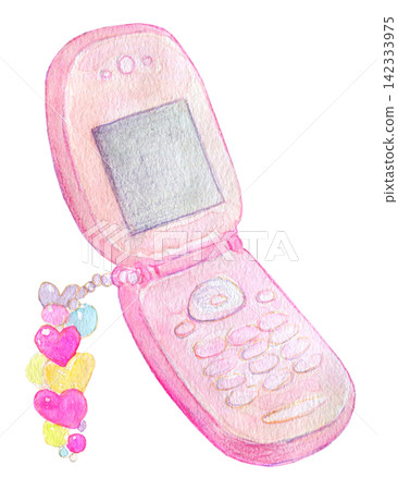 Watercolor illustration, hand-drawn illustration, Heisei era flip phone Watercolor illustration, hand-drawn illustration, Heisei era flip phone 142333975