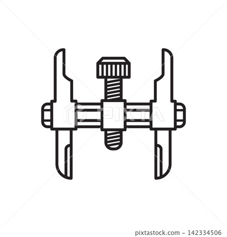 Minimalist line art icon of an adjustable stitching groover used for scoring stitching channels. Minimalist line art icon of an adjustable stitching groover used for scoring stitching channels. 142334506