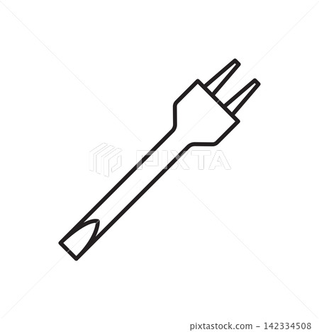 Minimalist line art icon of a two-prong diamond stitching chisel punch for leatherwork. Minimalist line art icon of a two-prong diamond stitching chisel punch for leatherwork. 142334508