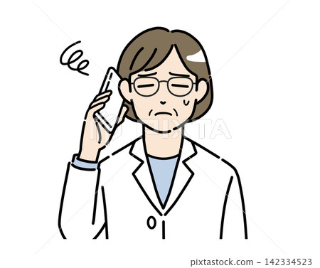 一幅插圖,描繪了一位身穿白大褂、戴著眼鏡的女士正在使用智慧型手機撥打電話時遇到困難。 一幅插圖,描繪了一位身穿白大褂、戴著眼鏡的女士正在使用智慧型手機撥打電話時遇到困難。 142334523
