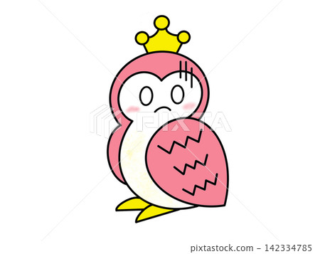 A happy owl wearing a crown, with a troubled expression. A happy owl wearing a crown, with a troubled expression. 142334785