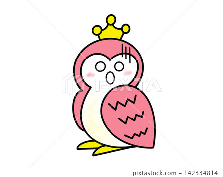 A happy owl wearing a crown, with a troubled expression. 142334814
