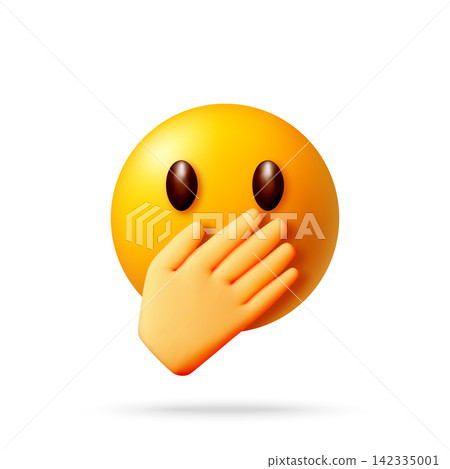 3d emoji covering mouth with hand. 142335001