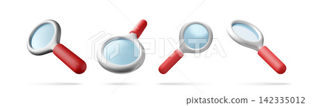 Magnifying glass icon set in 3d style Magnifying glass icon set in 3d style 142335012