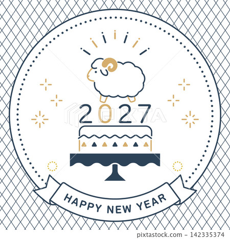 Sheep and 2027 cake emblem, Year of the Sheep, Happy New Year material, 1:1 scale 142335374