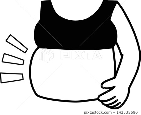 "Pinching your stomach" illustration material - Simple icon representing diet and body shape - Black and white 142335680