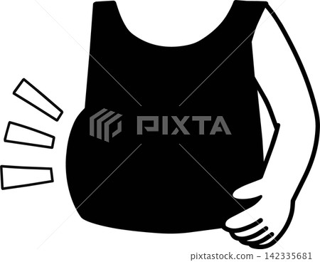 Illustration of a tank top-wearing figure pinching its stomach; a simple black and white icon representing diet and body shape. Illustration of a tank top-wearing figure pinching its stomach; a simple black and white icon representing diet and body shape. 142335681