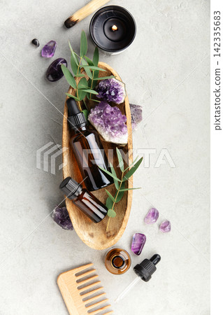 Holistic Spa Essentials with Amethyst and Aromatherapy Oils Holistic Spa Essentials with Amethyst and Aromatherapy Oils 142335683