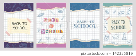 Vertical banners Back to School with torn paper Vertical banners Back to School with torn paper 142335819