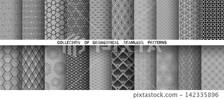 Geometric set of seamless black and gray patterns. Simple vector graphics Geometric set of seamless black and gray patterns. Simple vector graphics 142335896
