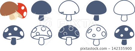 A set of mushroom icons with various round cap patterns. A set of mushroom icons with various round cap patterns. 142335900