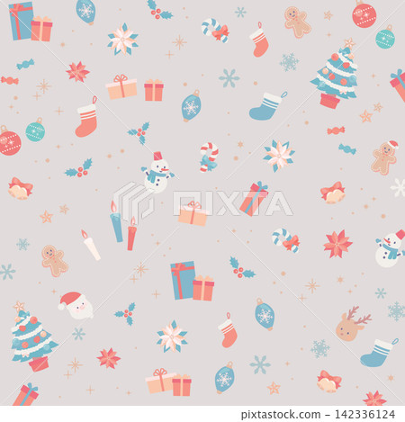 Gray background with lots of Christmas motifs - square Gray background with lots of Christmas motifs - square 142336124
