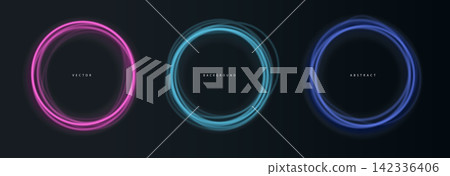 Pink blue neon circle lights background. Pink blue neon circle lights background. 142336406