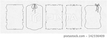 Set simple hand drawn kid line photo frame with ribbon. Set simple hand drawn kid line photo frame with ribbon. 142336409
