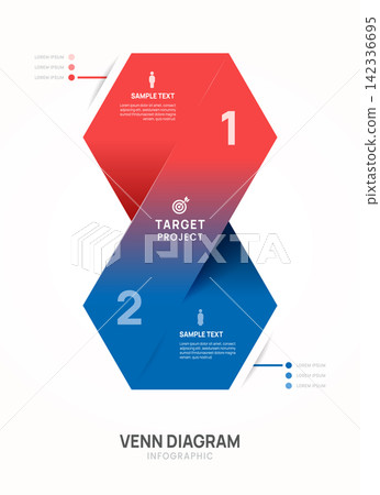 Infographic circle chart Venn diagram business template 2 options, Hexagon Vertical Presentation. Infographic circle chart Venn diagram business template 2 options, Hexagon Vertical Presentation. 142336695