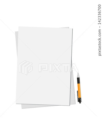 blank paper sheets stack with pen for writing office notes design blank paper sheets stack with pen for writing office notes design 142336700