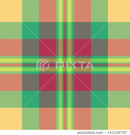 Carnival textile fabric vector, decor plaid check pattern. Strip background texture seamless tartan in mint and amber colors. Carnival textile fabric vector, decor plaid check pattern. Strip background texture seamless tartan in mint and amber colors. 142336797