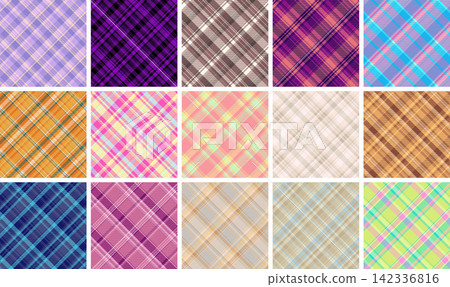 Plaid pack tailored for small home decor brands. Ideal for blankets, cushions, and seasonal collections. Vector format simplifies printing. Plaid pack tailored for small home decor brands. Ideal for blankets, cushions, and seasonal collections. Vector format simplifies printing. 142336816