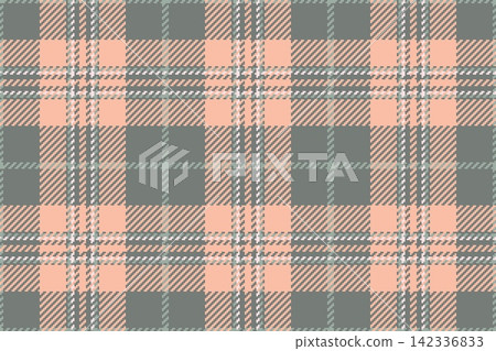 Chinese new year plaid vector pattern, seventies check texture textile. Tattersall seamless tartan background fabric in gray quill and orange colors. 142336833