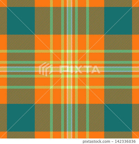 Sexy textile pattern vector, pop check texture plaid. Neutral seamless tartan fabric background in pumpkin and teal colors. Sexy textile pattern vector, pop check texture plaid. Neutral seamless tartan fabric background in pumpkin and teal colors. 142336836