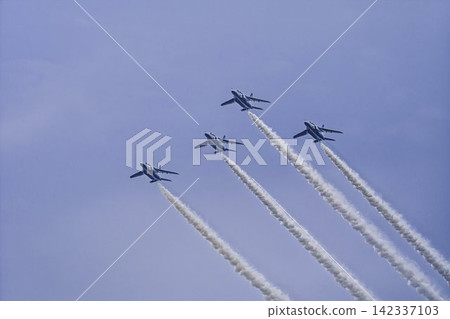 Blue Impulse aerobatic team at Matsushima Air Base conducts summer training in Higashimatsushima City, Miyagi Prefecture. Blue Impulse aerobatic team at Matsushima Air Base conducts summer training in Higashimatsushima City, Miyagi Prefecture. 142337103
