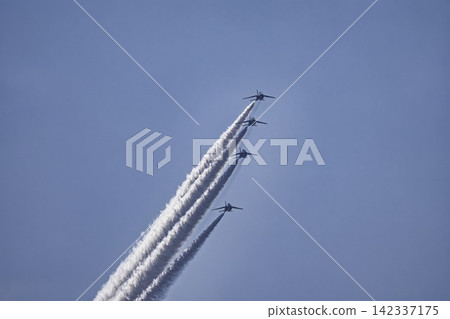 Blue Impulse aerobatic team at Matsushima Air Base conducts summer aerial training over the base in Higashimatsushima City, Miyagi Prefecture. Blue Impulse aerobatic team at Matsushima Air Base conducts summer aerial training over the base in Higashimatsushima City, Miyagi Prefecture. 142337175
