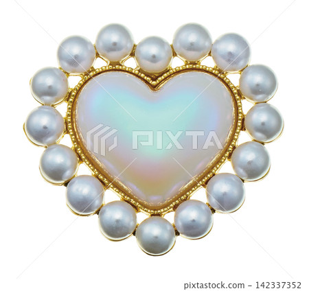 Heart-shaped opal and pearl brooch, gold, white background Heart-shaped opal and pearl brooch, gold, white background 142337352
