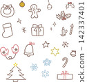 Christmas hand-drawn line art icon set (muted colors) 142337401