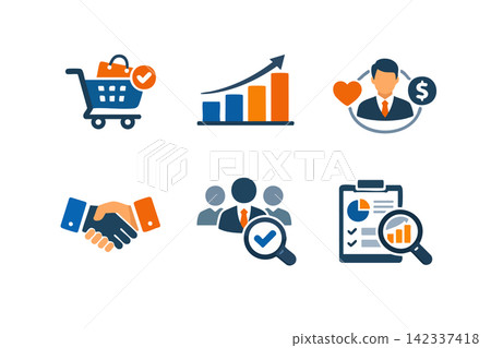 E-commerce and Business Analytics Vector Icon Set with Shopping Cart, Growth Chart, Customer Loyalty, Handshake, and Report E-commerce and Business Analytics Vector Icon Set with Shopping Cart, Growth Chart, Customer Loyalty, Handshake, and Report 142337418