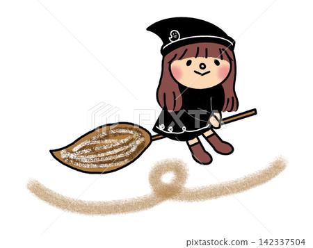 萬聖節插畫,描繪了一個騎著掃帚的可愛小女巫。 萬聖節插畫,描繪了一個騎著掃帚的可愛小女巫。 142337504