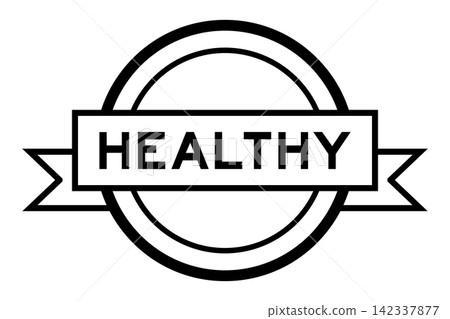Vintage black color round label banner with word healthy on white background Vintage black color round label banner with word healthy on white background 142337877