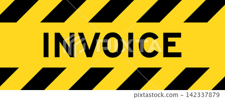 Yellow and black color with line striped label banner with word invoice 142337879