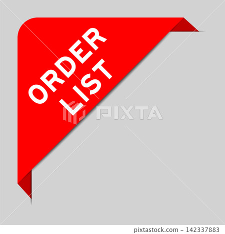 Red color of corner label banner with word order list on gray background 142337883