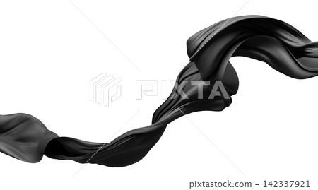 Black fabric ribbon flowing isolated on white background with copy space design for black friday banner 3D render 142337921