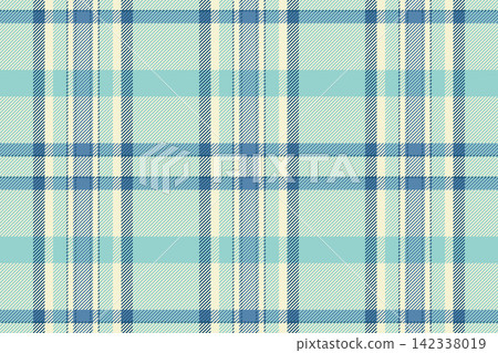 Bedding background texture vector, popular pattern plaid tartan. Complexity fabric seamless check textile in light and cyan colors. 142338019
