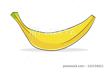 A vibrant yellow banana vector illustration in a clean cartoon style with bold black outlines. Perfect for healthy food branding, stickers, kids educational designs, and menus. A vibrant yellow banana vector illustration in a clean cartoon style with bold black outlines. Perfect for healthy food branding, stickers, kids educational designs, and menus. 142338021