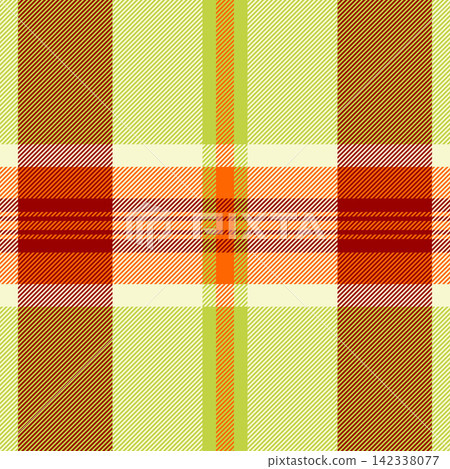 Seamless tartan plaid textile with balanced checks and a woven fabric texture. Lime, light and yellow tones support classic fabric heritage in a decorative fabric surface for surface design. 142338077