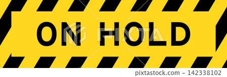 Yellow and black color with line striped label banner with word on hold Yellow and black color with line striped label banner with word on hold 142338102