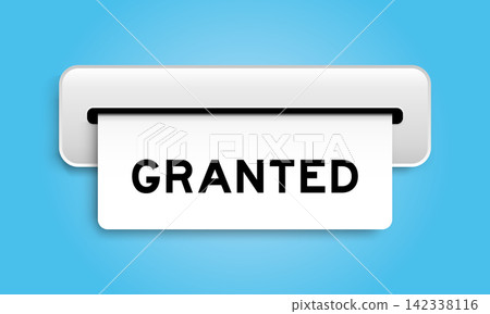 White coupon banner with word granted from machine on blue color background White coupon banner with word granted from machine on blue color background 142338116