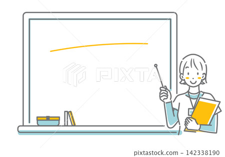 一位微笑的體育教練正在用白板講解——簡潔時尚的線條畫插圖。 一位微笑的體育教練正在用白板講解——簡潔時尚的線條畫插圖。 142338190