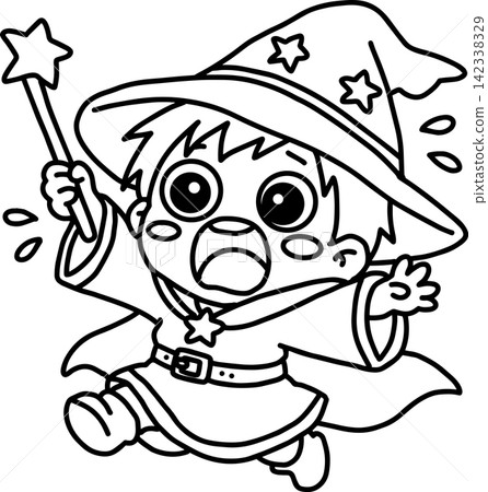 一個可愛的小魔法少女驚叫出聲 | 一幅奇幻線條插畫,描繪了一個驚慌失措的女孩 一個可愛的小魔法少女驚叫出聲 | 一幅奇幻線條插畫,描繪了一個驚慌失措的女孩 142338329