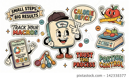 Retro cartoon weight loss sticker collection with stickers with stickers Retro cartoon weight loss sticker collection with stickers with stickers 142338377