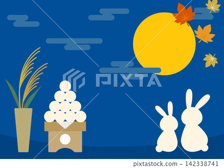 A rabbit and moon-viewing dumplings enjoying the moon. A rabbit and moon-viewing dumplings enjoying the moon. 142338741